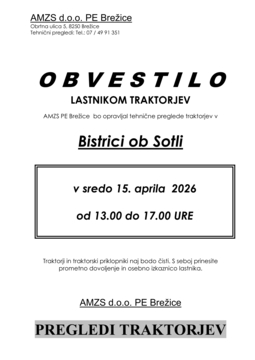 OBVESTILO traktorji Bistrica april 2026